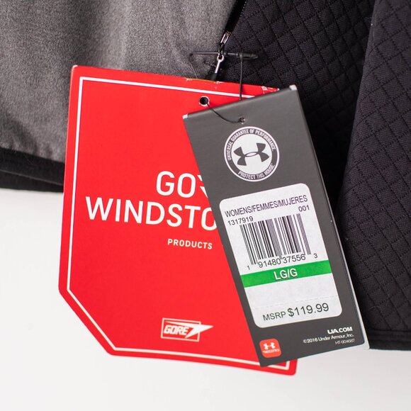 NEW Under Armour Women's Large Hooded Gore Windstopper Black Grey Zip Up Jacket - Picture 4 of 11